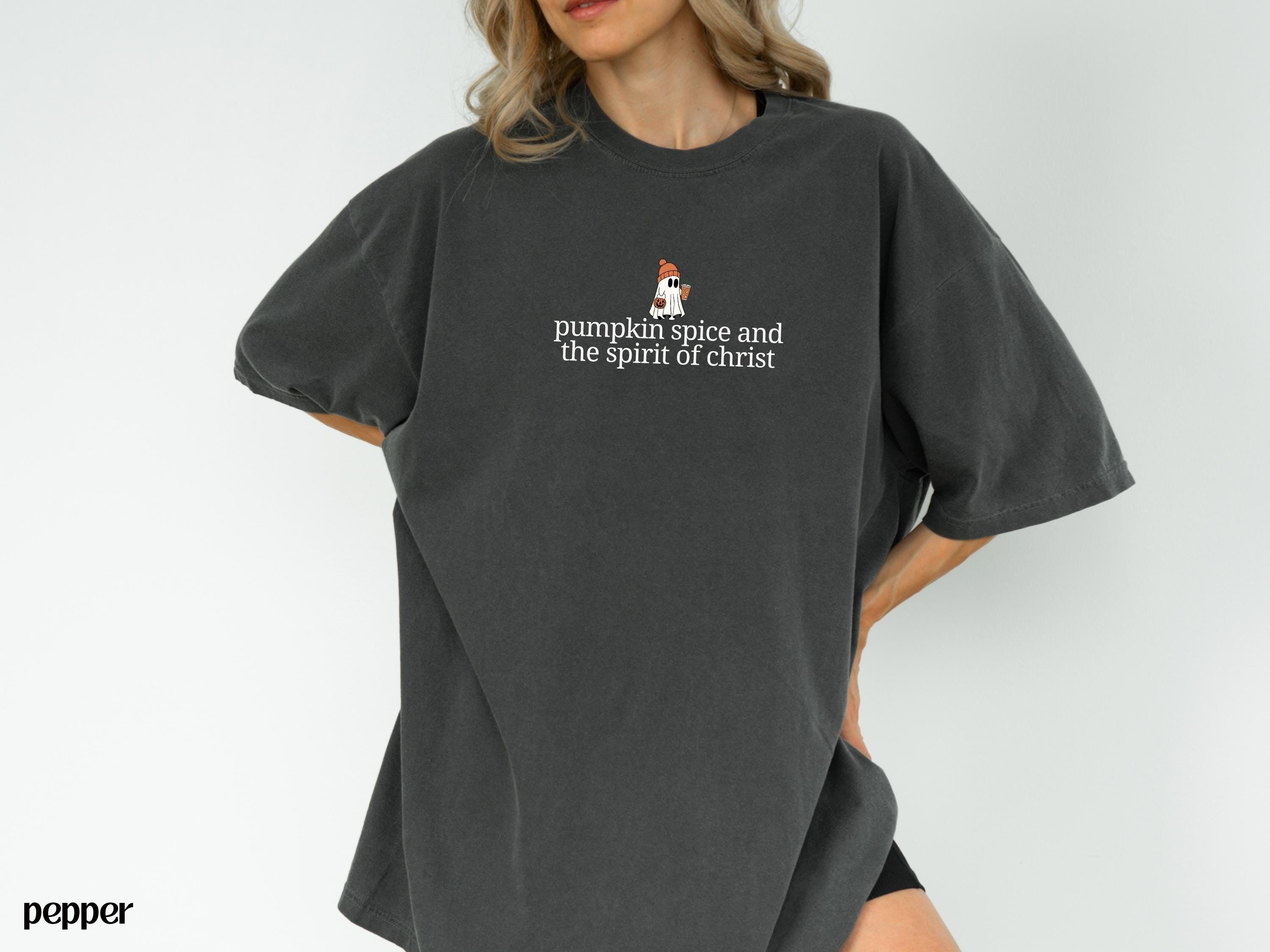 Christian Halloween Comfort Colors Shirt, Cute Ghost Pumpkin Spice Coffee, Fall Jesus Shirts, Bible Verse Shirt, Trick or Treat Womens Faith Apparel Gift